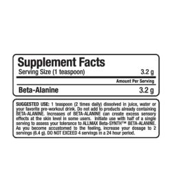 supplement facts for allmax nutrition beta alanine 3.2g serving size 1 teaspoon