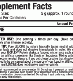Supplement facts panel of Allmax Leucine for a serving size of 5 g with 80 servings per container