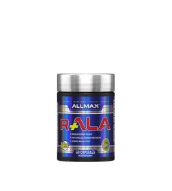 Shiny blue bottle with silver cap of Allmax R+ALA contains 60 capsules of dietary supplement