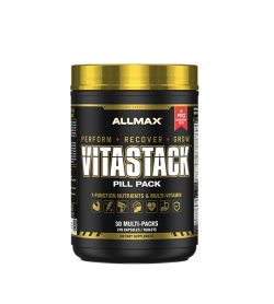 One black and gold container of allmax vitastack vitamins 30 multi-packs