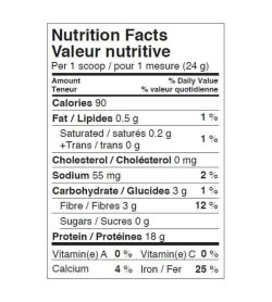 Tableau de la valeur nutritive de la protéine germée Ironvegan pour une portion de 1 cuillère (24 g)