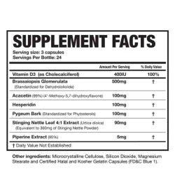 Supplement facts and ingredients panel of Magnum E-Brake for serving size of 3 capsules with 24 servings per bottle