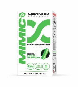 White and green box of Magnum Mimic Glucose Sensitivity System 404 mg dietary supplement contains 60 capsules