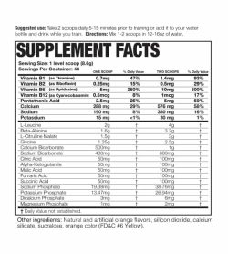Supplement facts and ingredients panel of Magnum Opus for serving size of 1 level scoop (8.6 g) with 48 servings per container