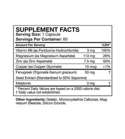 Supplement facts and ingredients panel of Musclepharm Z-core PM for serving size of 1 capsule with 60 servings per container