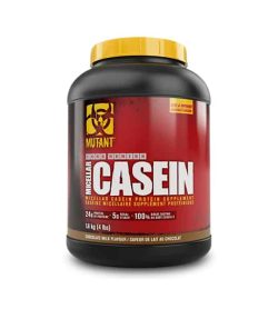 Black and red container with yellow cap of Mutant Core Series Micellar Casein with chocolate milk flavour with 4 lbs