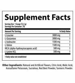 Supplement facts and ingredients panel of Nutrabolics Anabolic State for serving size of 1 scoop (12.5 g) with 70 servings per container