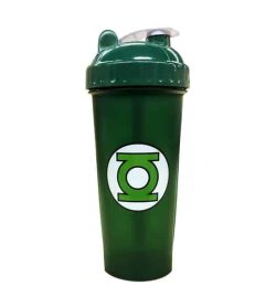 Green bottle with green and white lid of Perfect Shaker Green Lantern shown in white background