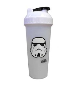 White bottle with white and black lid of Perfect Shaker Star wars storm trooper shown in white background