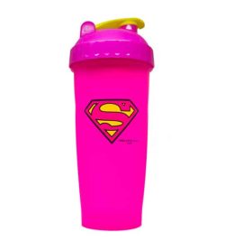 Pink bottle with pink and yellow lid of Perfect Shaker Supergirl shown in white background