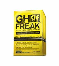 Yellow box of Pharmafreak GH Freak Growth Hybrid Sleep Supplement contains 120 capsules of dietary supplement