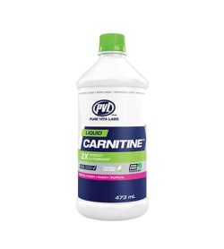 White, blue and green container with green cap of PVL Liquid Carnitine contains 473 ml shown in white background