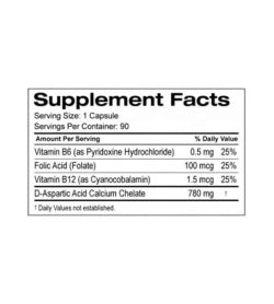 Supplement facts panel of SD Pharmaceuticals D Aspartic Acid for serving size of 1 capsule with 90 servings per container