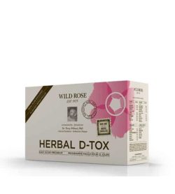 Light brown and pink box of Wild Rose Herbal D-Tox shown in white background