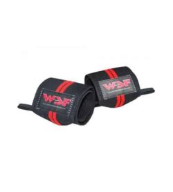 WSF Double Red Wrist Wraps 10-inch 2 wraps shown rolled up in white background