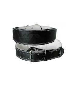 Black and white WSF Leather Excercise Lifting Belt one frontside another backside shown in white background