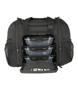 6 Pack Bags Fitness Innovatore Mini small bag with open zipper and 3 plastic meal prep containers