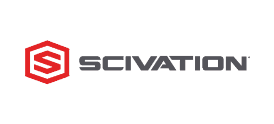 scivation logo red s inside of red hexagon with scivation in futuristic bold grey font