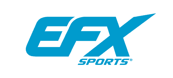 all american efx logo efx in light blue italic letters connected with sports writter below in italic