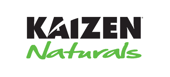 kaizen naturals logo black bold font with green handwriting