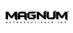 Magnum Nutraceuticals inc logo black agressive font with silver outline