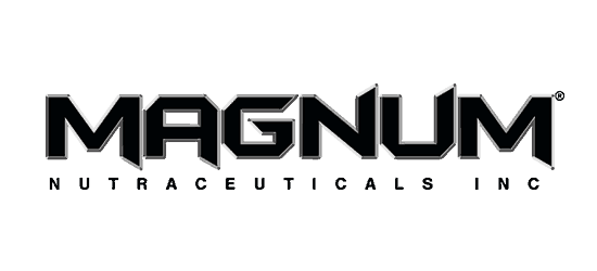 Magnum Nutraceuticals inc logo black agressive font with silver outline