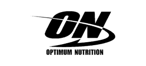 Logotipo de ON Optimum Nutrition EN letra cursiva negra con flecha a través de las letras