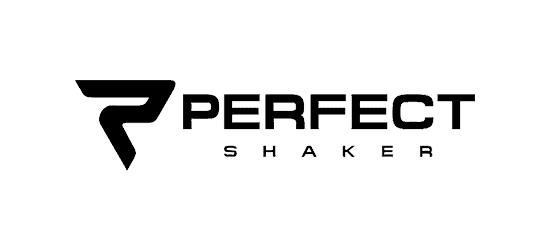 perfect shaker logo with triangle P logo all black perfect shaker written in clean black font shaker spaced out below