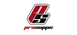 Logo ProSupps rouge p noir logo de style technique avec trait blanc et noir pro supps en italique