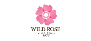 rosa salvaje limpiar logotipo de desintoxicación rosa rosa encima del texto rosa salvaje desde depuis 1975 en marrón