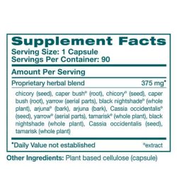 Supplement facts and ingredients panel of Himalaya Livercare for serving size of 1 capsule with 90 servings per container