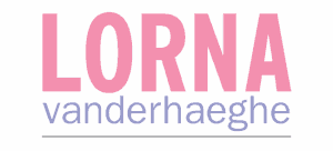 lorna vandergaege logo lorna en rose grande police grasse vanderhaeghe en police violette fine avec une ligne grise en dessous