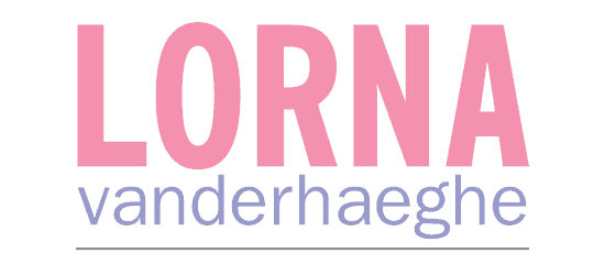 lorna vandergaege logo lorna in pink large bold font vanderhaeghe in thin purple font with grey line below