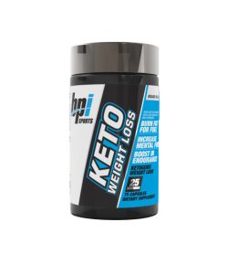 Black and blue bottle of BPI Sports Keto Weight Loss contains 75 capsules