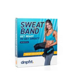 Blue box of Dripfit Sweat Band Sweat Enhancer showing a women demonstrating the sweat band
