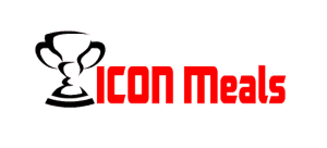 icon meals logo black trophie logo with text in red font
