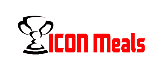 icon meals logo black trophie logo with text in red font