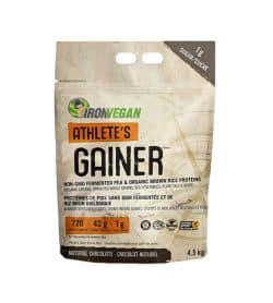 Light brown bag of IronVegan Athlete's Gainer with Natural Chocolate flavour contains 4.5 kg