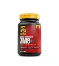 Red and black bottle with yellow cap of Mutant Core Series ZM8+ contains 30 servings