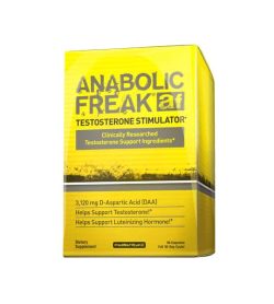 Yellow box of Anabolic Freak Af Testosterone Stimulator dietary supplement shown in white background