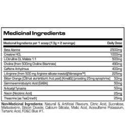 Medicinal ingredients panel of Prosupps Mr Hyde Nitrox for a serving size of 1 scoop (7.3 g)