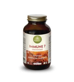 Brown bottle with shiny cap of Purica Immune 7 beyond immune support contains 120 vegan Capsules