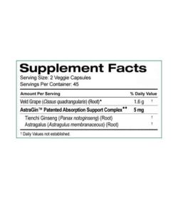 Supplement facts panel of SD Pharmecuticals Cissus-800 for a serving size of 2 veggie capsules with 45 servings per container