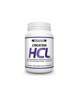 White bottle with white cap of SD Pharmecuticals Creatine HCL contains 120 capsules natural health product