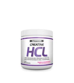 White and purple container with white cap of SD Pharmaceuticals Creatine HCL with Raspberry Lemonade Flavour