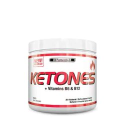 White and red container with white lid of SD Pharmaceuticals Ketones + Vitamins B6 & B12 all-natural
