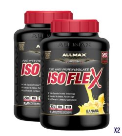 Combo deal 2 black containers of Allmax ISOFlex pure whey protein isolate with Banana flavour contains 5 lbs each