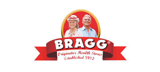 BRAGG logo Orignator Health Stores Established 1912 with a man and a woman on the logo