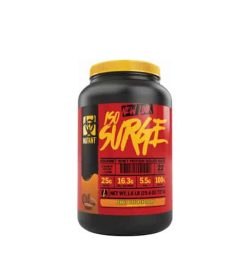 Black and red container with yellow lid of Mutant new look ISO Surge with Chocolate flavour
