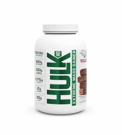White container with white lid of Perfect Sports HulkHD Extreme Mass Gainer in white background